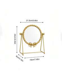 Vintage Light Luxury Gold Iron Tabletop Vanity Mirror With Bow & Floral Frame, Rotatable Freestanding Makeup Mirror For Bedroom, Dresser, Bathroom & Home Decor - Multicolor - View 11