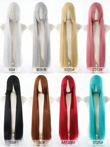 40 Inch Long White Women's Synthetic Wig, Straight Wig With Bangs, Black Wig, Pink Wig, Red Wig, Brown Wig, Blonde Wig, Cosplay Wig Middle Part Natural Straight Hair, Suitable For Daily Wear And Halloween Costume Party - Multicolor - View 2