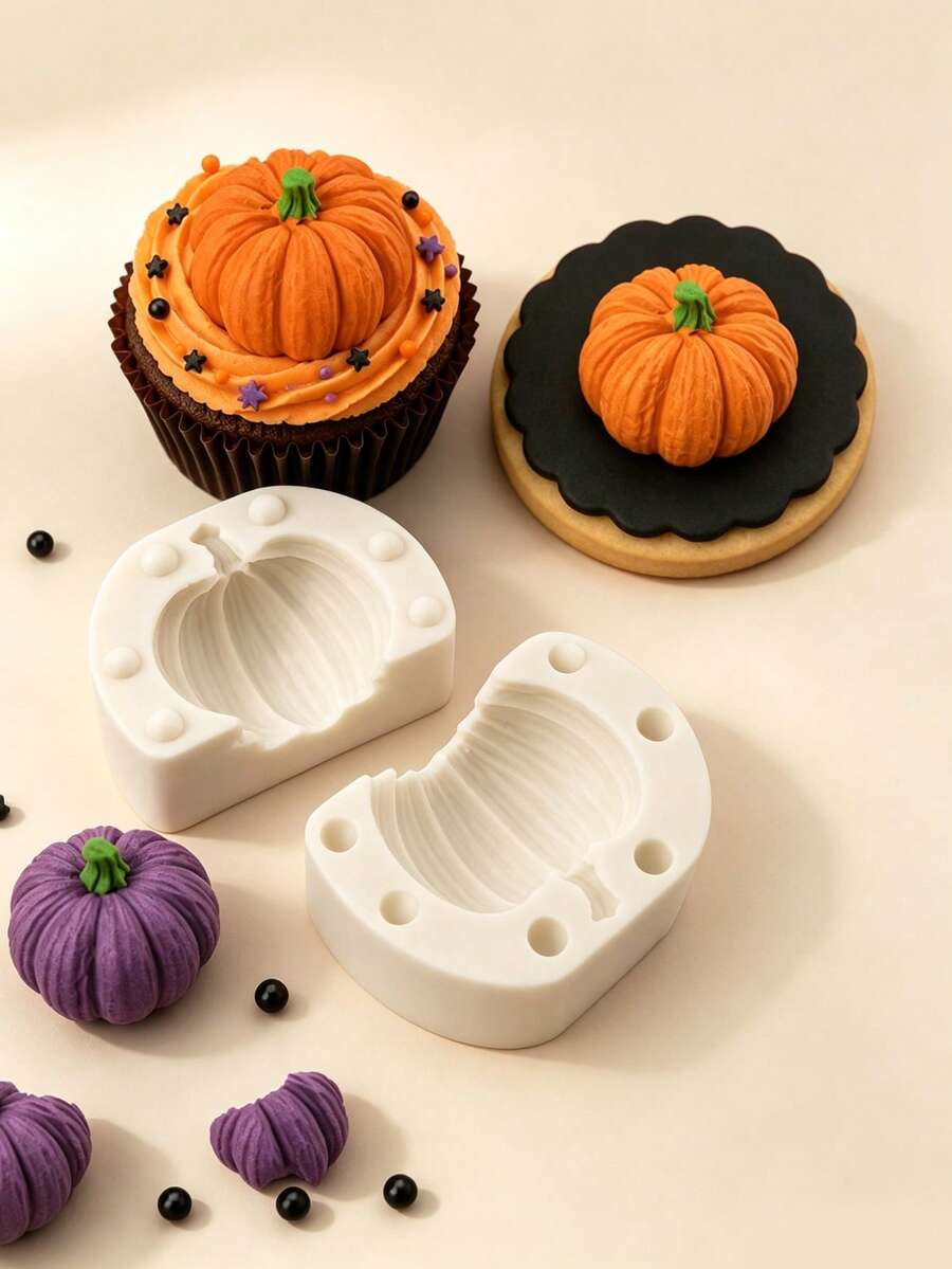 Halloween Pumpkin 3D Silicone Mold, Fall & Thanksgiving Fondant Chocolate Cake Decorating Tray, DIY Baking Tool For Candy, Polymer Clay, Cookies, Pastry & Sugar Art, Reusable Kitchen Baking Supplies