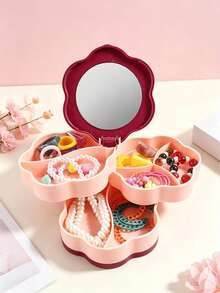 1pc Multi-Layer Rotating Flower Shaped Jewelry Box With Mirror, Multi-Color Plastic Jewelry Storage Box, Divided Storage Box, Suitable For Earring Storage Box, Necklace Bracelet Earring Set, Elegant Dust-Proof Box, Best Gift Choice For Couples, Sisters And Friends - Multicolor - View 15