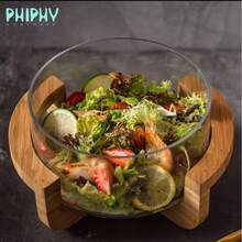 1pc Glass Salad Bowl, Vegetable Salad Cold Dish Storage Plate With Rack, Minimalist Snack Candy Dried Fruit Tray, Suitable For Home, Restaurant, Kitchen Use, Kitchen Utensils - Multicolor - View 9