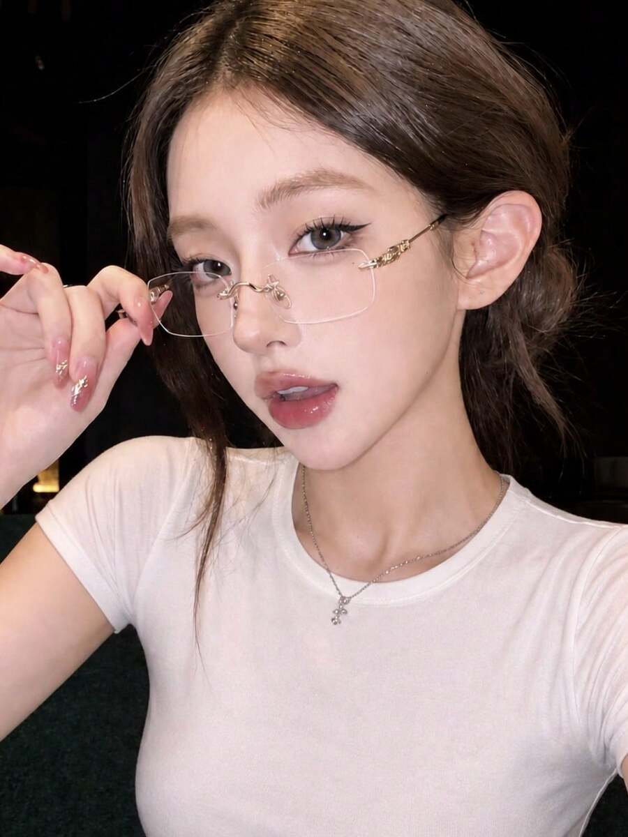 1 Pair Luxury High-Quality Fashion Personalized Style Rimless Metal Glasses