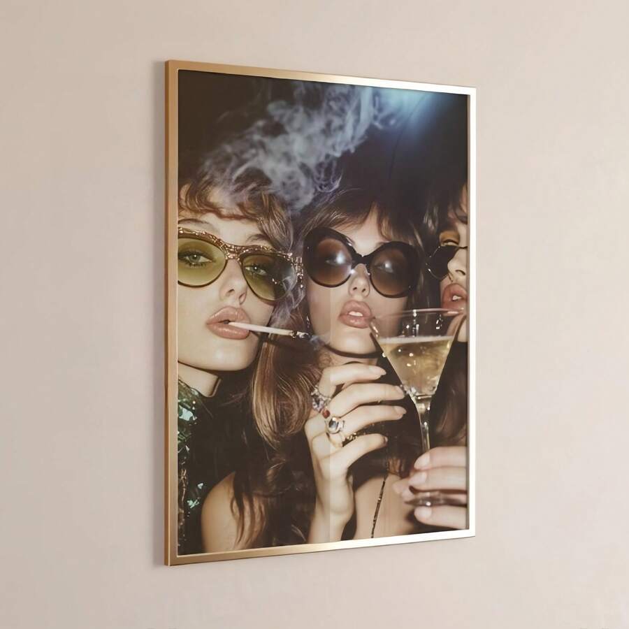 1pc Vintage Urban Girl Cheering Modern Home Office Decor Painting, Perfect For Living Room, Bedroom, Kitchen And Other Spaces, Optional Frame, Framed Wall Decor - A - View 1
