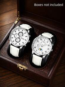 Men's Fashion White PU Leather Quartz Watch, Zinc Alloy Round Case, Suitable For Daily Wear, Work, And Gift Giving - Multicolor - View 8