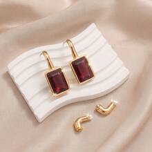 1 Pair Fashionable Vintage Luxury Multi-Color Sparkling Rectangular Rhinestone Dangle Earrings With Long Ear Backs, Elegant Jewelry - Earrings - View 2