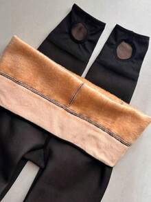 1 Pair 300g Winter Warm Thickened Tight Leggings, Women's Black Versatile Thermal Lined Soft Comfortable Elastic Tights, Suitable For Halloween, Christmas, Winter, Party, Home, Outdoor Wear, Can Be Matched With Pants And Skirts, Suitable For -10-10℃ - Black - View 8