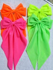 4pcs Girls Neon Bow Ribbon Hair Clips, Versatile Daily Children Hair Accessories, Spring Clips - Multicolor - View 6