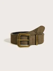 1pc Bohemian Style Suede Brown Metal Buckle Minimalist Fashion Versatile Decorative Belt, Suitable For Jeans, Skirts, Casual Wear, Daily Outfits - Silver Oval Pin Buckle With Black Velvet - View 23
