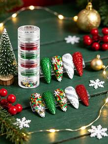 6 Grids/Set Christmas Themed Glitter Sequins, Red Green White Snowflake Chunky Glitter Fillers For Resin DIY Craft Nail Art Decor - View 7