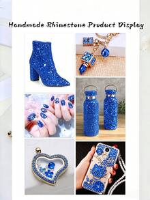 1440pcs Royal Blue Multi-Size Round Crystal Rhinestones, Shiny Adhesive Rhinestones, Suitable For Nail Art, Phone Case, Shoes, Clothing, Handmade DIY Decoration - Sapphire Blue - View 5