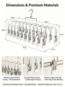 Double-Layer Clip Hanger Anti Slip Space Saving Made Of High-Quality Metal Multipurpose Pants Rack Suitable For Drying Items Like Underwear Socks Multifunctional Drying Rack And Wardrobe Organizer Accessory Ideal For Homes Bedrooms And Balconies - Multicolor - View 5