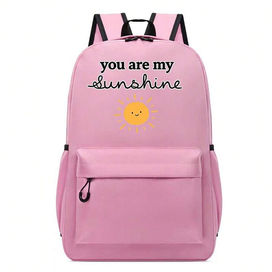 A Backpack With Text And Sun Graphic Print, Girls' School Bag, Boys' Backpack, Suitable For Campus And Short Trips, Student Daily Commute Choice, Large Capacity Compartment Can Store Laptop And Various Learning Supplies, Backpack.