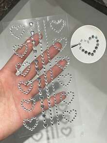 1pc Silver Hollow Rhinestone Heart Sticker, Computer Phone Decoration Sticker, Comes With Tweezers, Heart Chain Rhinestone Combination, Phone Case Gift Box, Self-Adhesive, Decorative Rhinestone Sticker - Heart-shaped - View 4