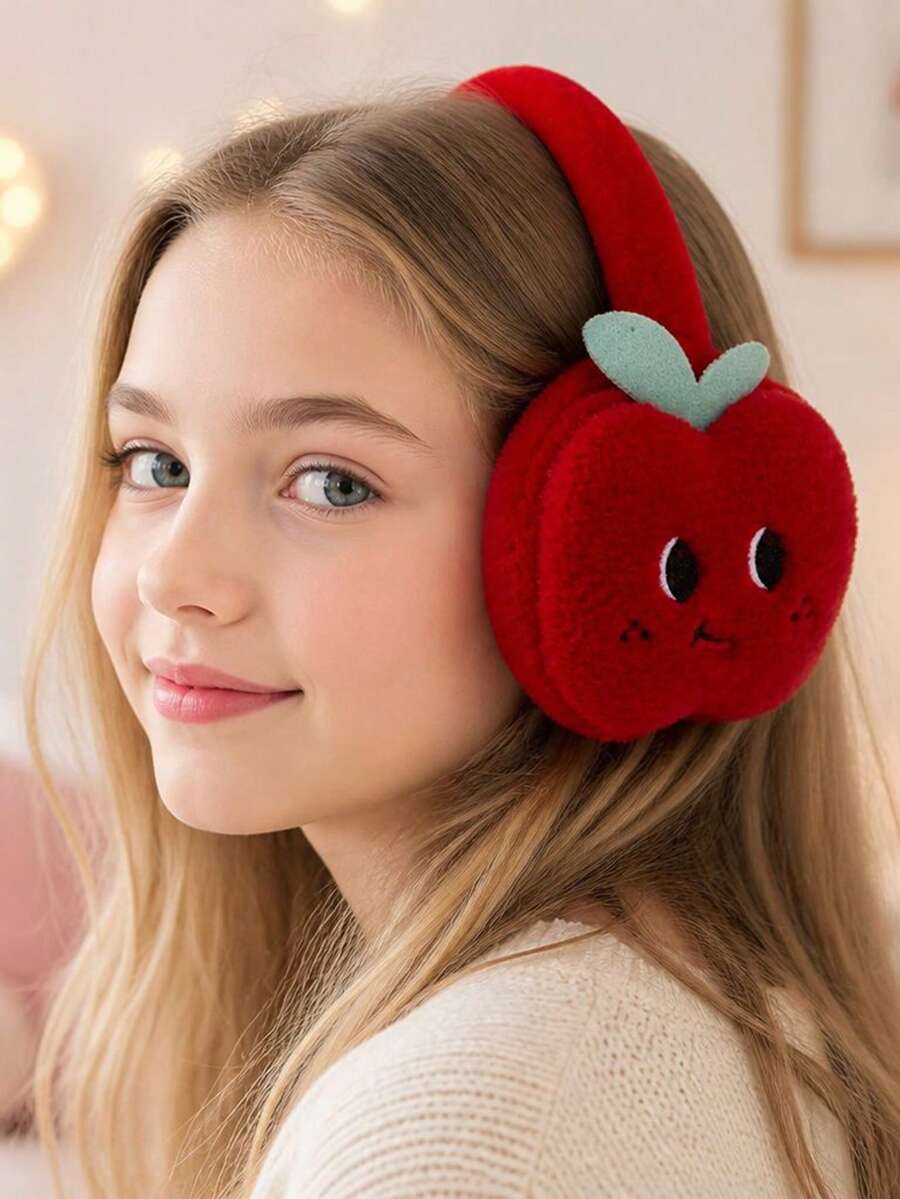 1pc Cute Red Apple Plush Warm Earmuffs For Girls - Red - View 1
