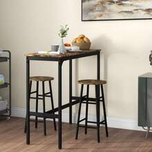 3 Piece Bar Table Set With 2 Stools, Industrial Bar Table And Stool, Dining Table And Chair, - Rustic Brown + Engineered Wood - View 2