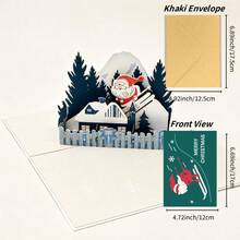 1pc 3D Pop Up Christmas Greeting Card With Envelope, Santa Skiing Christmas Greeting Card, Handmade Paper Art Xmas Card, Christmas Card With Envelope, Creative Christmas Gift, Holiday Table Decor Card, Interactive Craft Christmas Card - View 10
