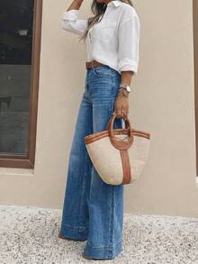 Women's Casual Everyday Washed Cat-Whisker Slant Pocket Straight Leg Jeans Fall - Blue - View 4