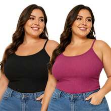 Basic Ribbed Spaghetti Strap Tank Top Plus Size - 2-piece Kit – Assorted Colors - View 7
