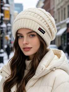 1pc Women's Autumn/Winter Solid Color Knitted Hat, Fashionable Versatile Windproof Warm Thermal Lined Beanie, Suitable For Daily Outdoor Wear And Cold Weather Travel - Multicolor - View 2