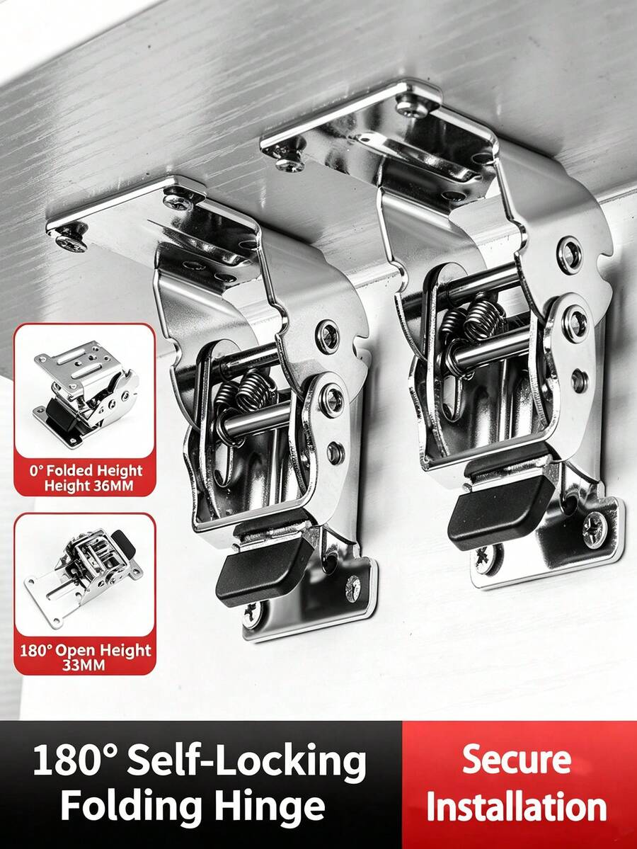 4pcs/Set Heavy Duty Folding Hinge Brackets With Locking Mechanism And 0-90° Adjustable Extension, Table Leg Support, Foldable Self-Locking, Suitable For Tables, Chairs, Bed Legs, Screw Installation - A - View 1