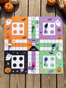 1pc Halloween Square Polyester Ludo Board Game Mat, Colorful 4-Player Game Board With Pumpkin, Ghost, Bat, Candy, Witch & Black Cat Prints, START/HOME Track Design, Includes 1 Bag Of Game Pieces, For Halloween Party & Family Games - Multicolor - View 10
