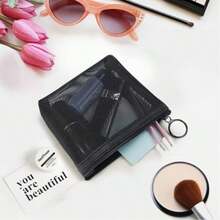 3/1pc Minimalist Makeup Bag - Lightweight, Durable, Zippered Travel Storage Bag, With Fixed Shoulder Strap Multifunctional Portable Mesh Transparent Toiletry Bag, Simple Storage Bag With Zipper - Multicolor - View 5
