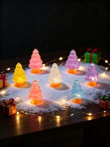 5/1pc Mini Resin Glow-In-The-Dark Christmas Trees Figurines,Glow In Dark Effect, 8 Colors For Fairy Garden And DIY Landscape Decor, For Desktop Gifts And Crafts,Christmas Decorations, Christmas Home Decorations, Miniature Flower Pot Decorations - Multicolor - View 5
