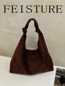 FEISTURE 2件組純色麂皮材質單肩托特包 大容量通勤購物包，適合女孩、女性、大學生、職場新人與白領上班族，完美適用於工作、商務、通勤、學校 - 咖啡 - 查看 4