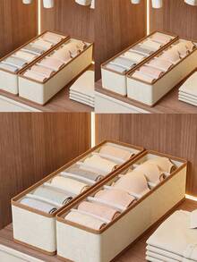 6pcs/1pc Multi-Piece Bra Divider Storage Box, Belt Divider Storage Basket, Closet Organizer, Foldable, Stackable, Space-Saving, Suitable For Home, Wardrobe, Classification Divider Storage Organizer - Beige, Halloween, Christmas New Year Gift, Large Capacity, Portable, Socks Underwear Storage, Home Essential, Car Interior Accessory. - View 6