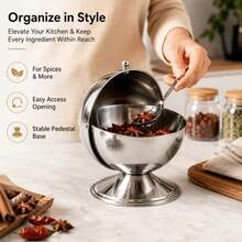 [Flip Lid Candy Storage Jar] Leak-Proof Stainless Steel Spherical Seasoning Jar With Flip Lid - Ideal Storage Container For Sugar And Candy, Kitchen Accessory, Candy Jar - Multicolor - View 5