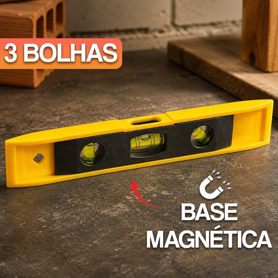 Nível Torpedo Magnético 3 Bolhas Com Imã 23cm Medição Pedreiro Marceneiro Serralheiro Profissional - 3 Bolhas - Visão 1