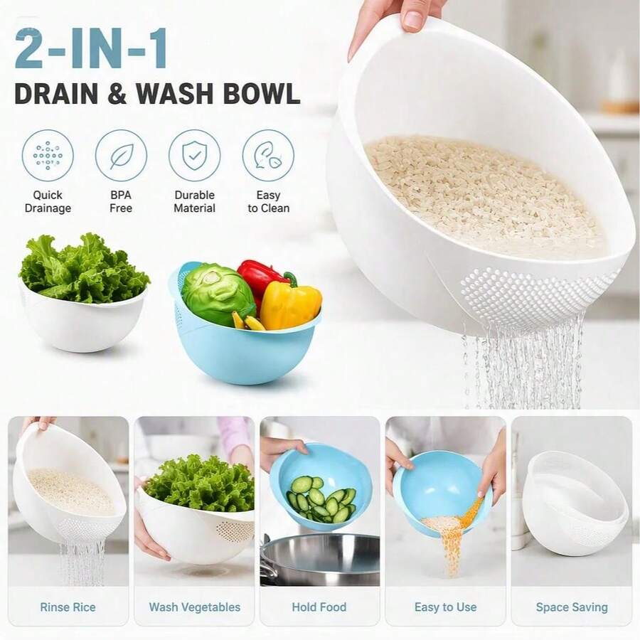 1pc Rice Washing Strainer Basket With Handle, Creative Plastic Multi-Functional Kitchen Colander, Sink Filter Tool, Streamlined Large Capacity Design, Quick Draining And Easy Storage, Suitable For Washing Rice And Vegetables, Kitchen Storage Basket, Personalized Gift For New Year, Mother's Day, Father's Day, Graduation Season
