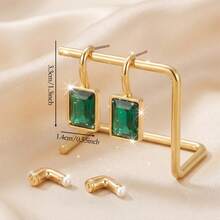 1 Pair Fashionable Vintage Luxury Multi-Color Sparkling Rectangular Rhinestone Dangle Earrings With Long Ear Backs, Elegant Jewelry - Earrings - View 4
