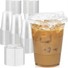 1/10pcs Transparent Cups With Direct Drinking Lid, Transparent Design, Suitable For Coffee, Smoothie, Soda, Party Drinks, Bubble Tea And Iced Drinks, Party Drinks Transparent Beverage Cups, Safety Lid Function, - Clear - View 1