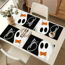 1/4/6pcs Halloween Series Bow Ghost Pattern Printed Placemats, Heat Resistant Table Mats For Home Kitchen, Table Protection, Kitchen Dining Table, Party Scene Decoration - Multicolor - View 8