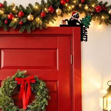 2D Flat Model Cute Black Cat Door & Window Decoration, Artificial Christmas Wood Material, With Winter Theme Accessories, Includes Cute Black Cat Wearing Christmas Hat And Scarf, Suitable For Indoor/Outdoor Door & Corner - Multiple Styles - View 10