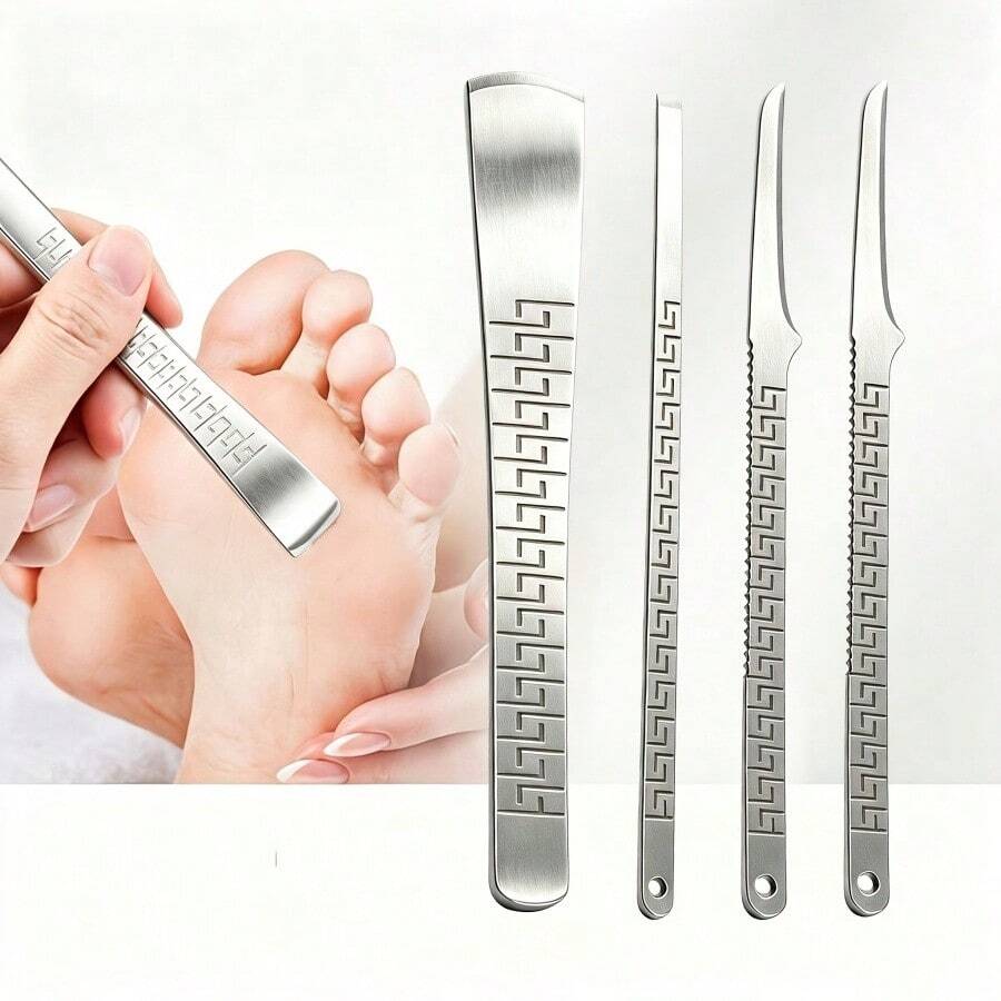 4-Piece Pedicure Set, Stainless Steel Foot File For Sole, Callus And Foot Care. Toenail Clipper, Suitable For Home And Salon Use, Daily Foot Care Tool