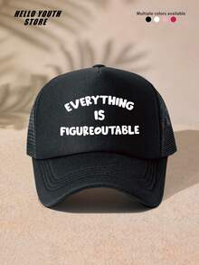 1 chiếc mũ lưỡi trai trucker unisex in họa tiết "Everything Can Be Solved", thiết kế sáng tạo, điều chỉnh được, lưới thoáng khí phối mút, có khóa snapback, mũ quà tặng cho gia đình và bạn bè - A - Xem 8