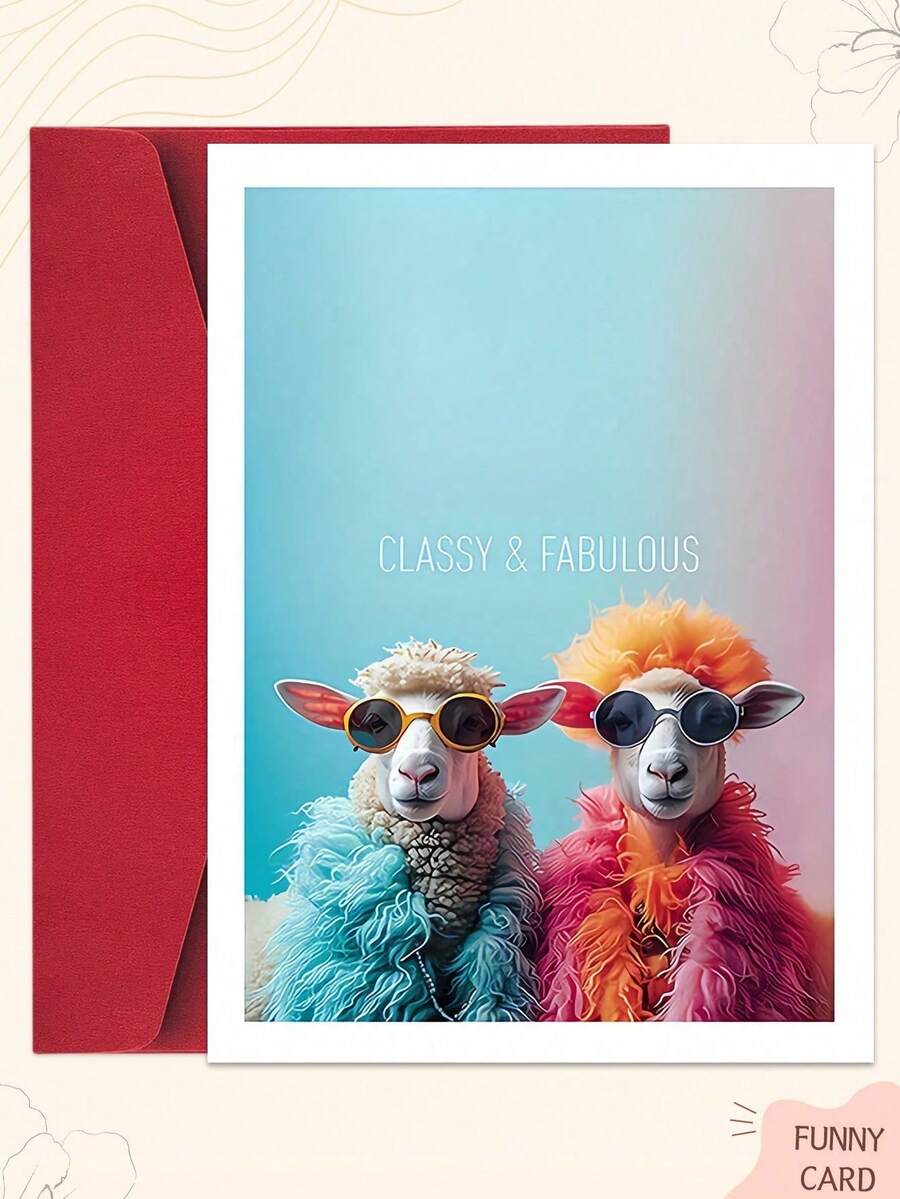 OBOVAY 1PC Fun Sheep Birthday Card With Envelope, Humorous Unise-Friendly Paper Card, Elegant Style, Suitable For Family, Friends, Small Businesses, Unique Thank-You Card, Birthday Decoration - View 1