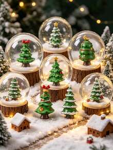 6pcs Mini Resin Christmas Tree Micro Landscape Decor, 7 Different Designs, Holiday Desktop Decoration, Mini Christmas Decor, Suitable For Winter Holidays, Christmas Village Scenes And DIY Home Decor, Christmas Dollhouse Miniature Model, Mini Holiday Tree Statues, Suitable For Fairy Garden, Micro Landscape, Desktop And Holiday Home Decor - Multicolor - View 6