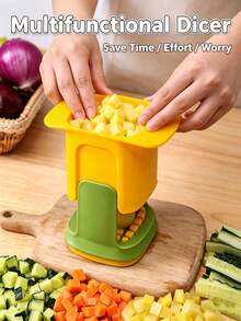 1/2 Set 2-In-1 Vegetable Chopper And Dicer - Manual Press Food Cutter, Effortless Press Design, Stainless Steel Blades, Compact Easy Storage Design, Suitable For Cutting Onions, Carrots, Potatoes - Multicolor - View 2