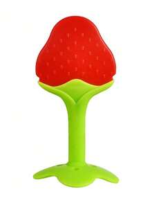 Baby Strawberry Shaped Silicone Teether - Red - View 2