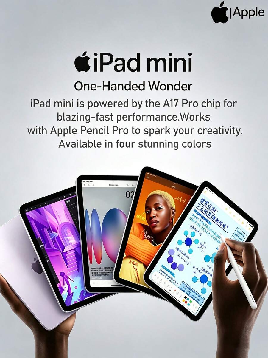 Apple iPad mini 7, tableta de pantalla completa de 8,3 pulgadas con chip A17 Pro, rendimiento fluido, batería de larga duración, compacta y portátil, versión con conexión WLAN. - Multicolor - Ver 1