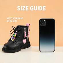 Cute Little Girl Heart Pattern Ankle Boots, Sweet Pink Detail Side Zipper Lace-Up Non-Slip Thick Sole Combat Boots, Suitable For Autumn/Winter - Black - View 3