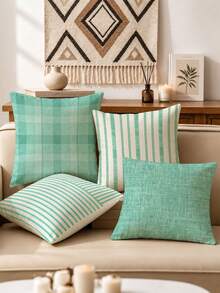 4pcs Bohemian Style Vintage Throw Pillow Covers, Minimalist Fashionable Line Pattern Cushion Covers, Super Soft Comfortable, Best Seller, Hidden Zipper, Machine Washable, Decorative Pillow Covers For Home, Sofa, Living Room, Bedroom, No Pillow Insert - Mint Green - View 1