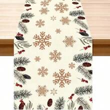 A Set Of Linen Table Runner With Holly And Red Berry Pattern Design, Adorned With Golden Snowflakes. Durable Indoor And Outdoor Holiday Table Flags, Suitable For Kitchen, Restaurant, And Christmas Party Decoration, Holiday Themes, And Home Decor. - Multicolor - View 10