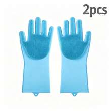 2Pcs Multi‑Purpose Silicone Scrubber Gloves, Waterproof Soft Bristle Cleaning Gloves, Reusable Household Gloves For Pet Dog Cat Bathing, Kitchen Dish Washing, Pot Scrubbing & Body Exfoliating, Hangable Design - View 10