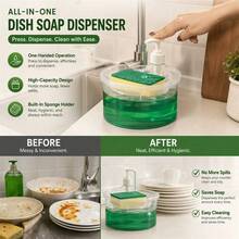1 buah Kotak Dispenser Sabun Cuci Piring Tipe Tekan dengan Spons Pembersih, Set Wadah Penyimpanan Deterjen Dapur Multifungsi - Beraneka warna - View 3