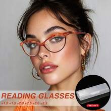 1pc Small Frame Cat Eye Reading Glasses, Leopard Print Design, Equipped With High-Quality Spring Hinges, Suitable For Women's Daily Reading Wear, Comes With High-Quality Eyeglass Storage Case - White - View 10