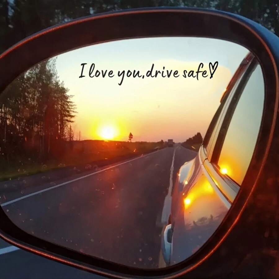 I Love You Driving Mirror Sticker, Drive I Love You Sticker With Heart, Car Rear View Mirror Decal - 1pc - View 1